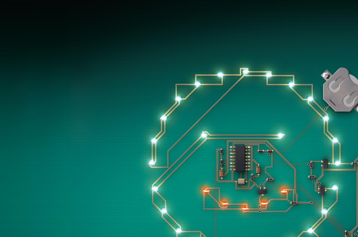 Illustration der Leiterplatine für den LED-Smiley (Artwork ©2012 hasche.mediendesign)